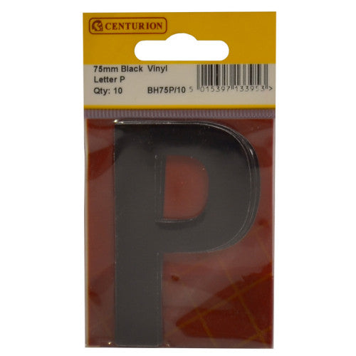 75mm Black Helvetica Bold Condensed Style Vinyl Letter P (Pack of 10)