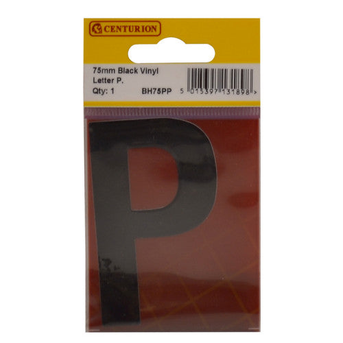 75mm Black Helvetica Bold Condensed Style Vinyl Letter P
