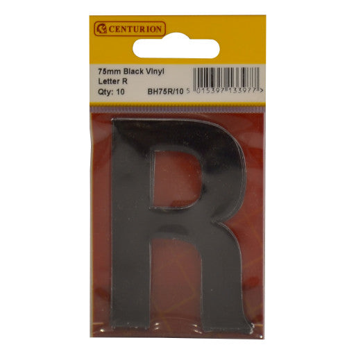 75mm Black Helvetica Bold Condensed Style Vinyl Letter R (Pack of 10)