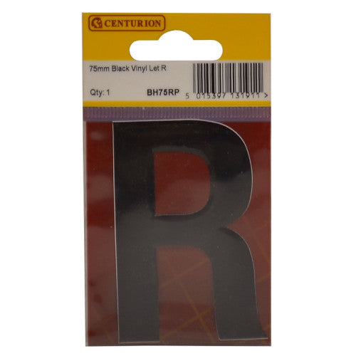 75mm Black Helvetica Bold Condensed Style Vinyl Letter R
