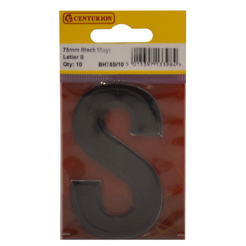 75mm Black Helvetica Bold Condensed Style Vinyl Letter S (Pack of 10)