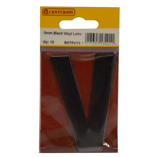 75mm Black Helvetica Bold Condensed Style Vinyl Letter V (Pack of 10)