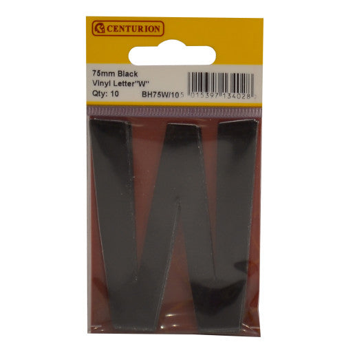 75mm Black Helvetica Bold Condensed Style Vinyl Letter W (Pack of 10)
