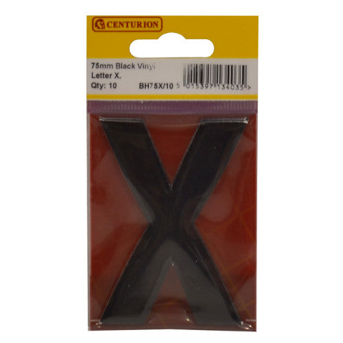 75mm Black Helvetica Bold Condensed Style Vinyl Letter X (Pack of 10)