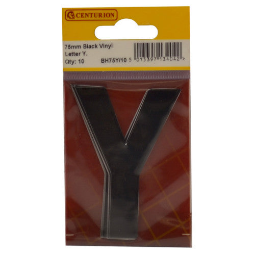 75mm Black Helvetica Bold Condensed Style Vinyl Letter Y (Pack of 10)