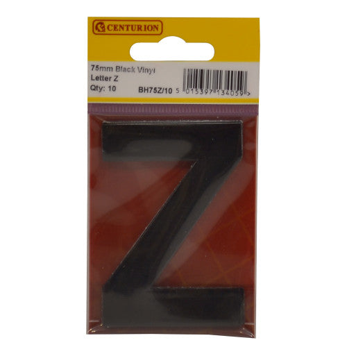75mm Black Helvetica Bold Condensed Style Vinyl Letter Z (Pack of 10)