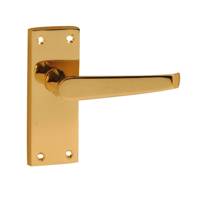 Flat Lever on Backplate Latch Door Handles 105mm Polished Brass (Pair)