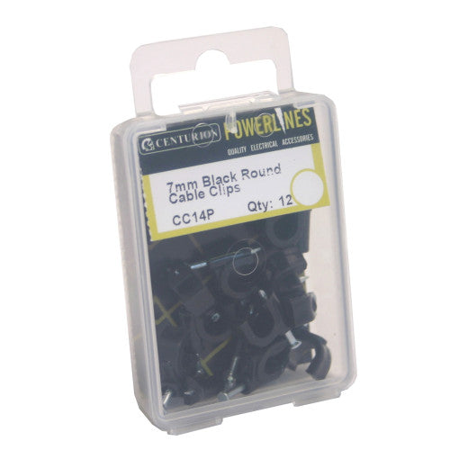 7mm Black Round Cable Clips (Pack of 12)-CC14P