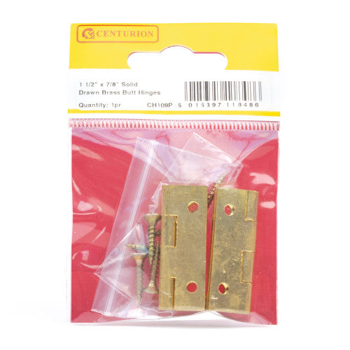 Solid Drawn Brass Butt Hinges, Self Colour, 38mm x 22mm