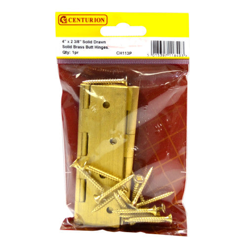 Solid Drawn Brass Butt Hinges, Self Colour, 102mm x 61mm