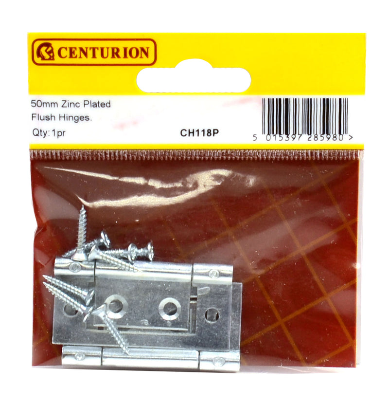 50mm BZP Flush Hinges (1 Pair)