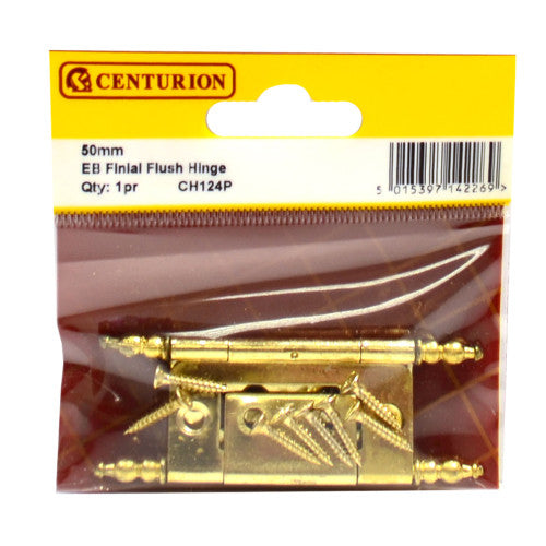 Finial Steel Flush Hinges, Electro Brassed, 50mm