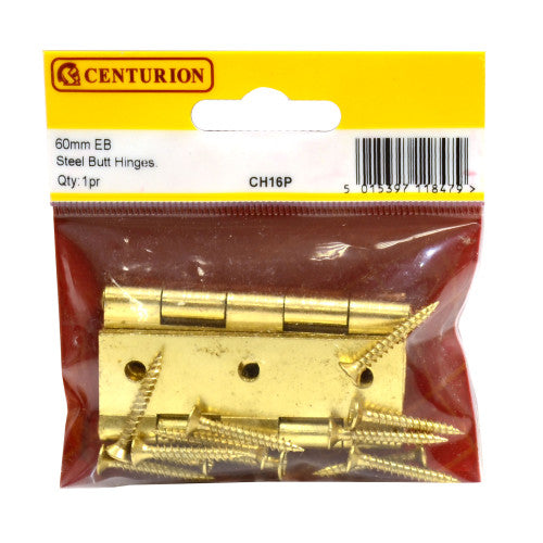 Steel Butt Hinges, Brassed, 65mm