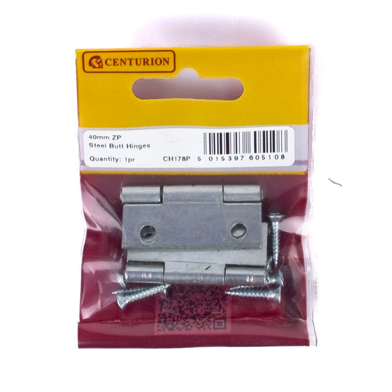 40mm ZP Steel Butt Hinges (1 Pair)