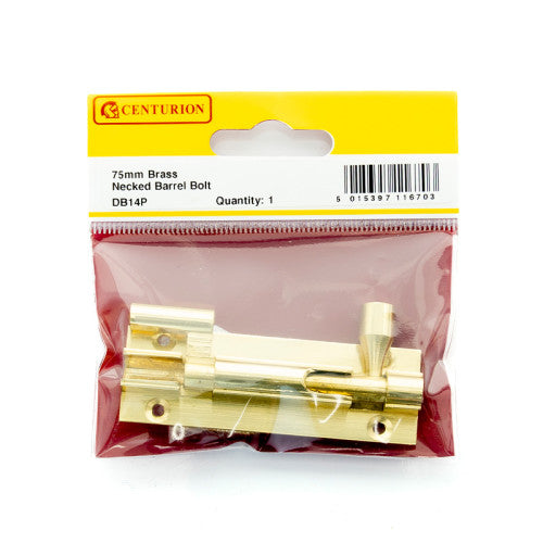 Necked Barrel Bolts, Polished Brass, 25mm x 75mm