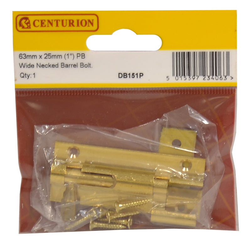 Necked Barrel Bolts, P.Brass, 25mm x 63mm
