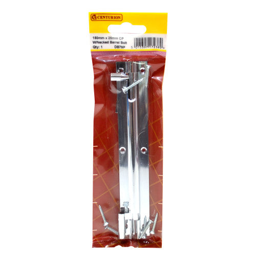 Necked Solid Brass Barrel Bolts, Polished Chrome, 25mm x 150mm