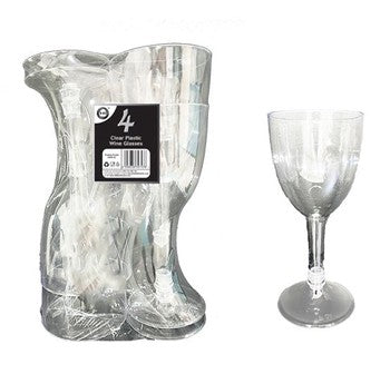 4 Clear Plastic Wine Glasses
