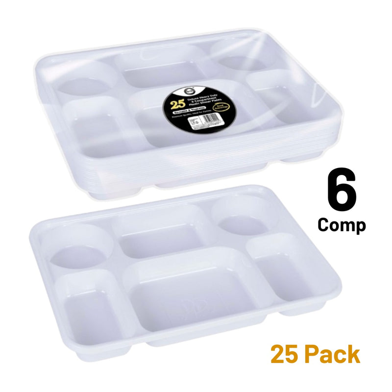 25pc Deluxe 6 Compartment Plastic Dinner Plates
