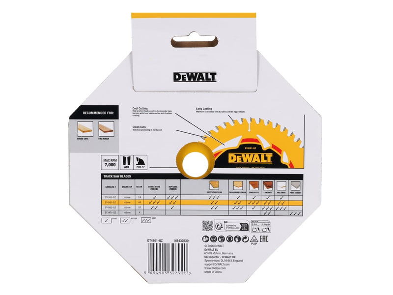 DT4101 Fine Finish Blade 165 x 20mm x 48T