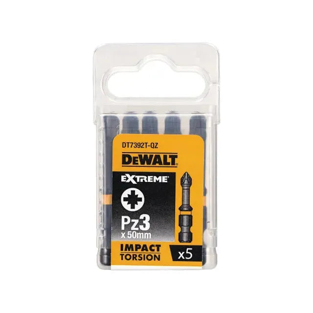 Dewalt Power Tools Extreme Impact Torsion Bits PZ3 x 50mm (Pack 5) DeWALT Power Tools - RockBottom Northampton