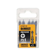 Dewalt Power Tools Impact Torsion Bits PH1 x 50mm (Pack 5) DeWALT Power Tools - RockBottom Northampton