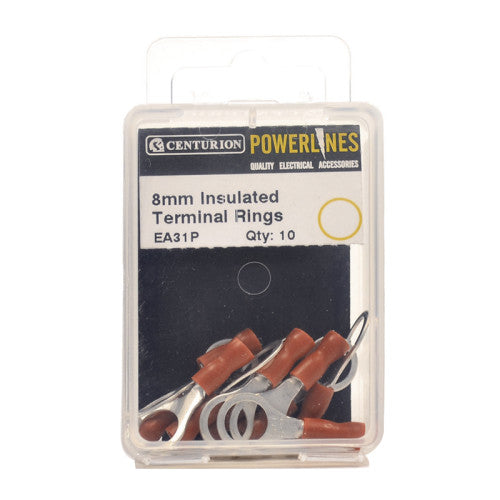 8mm Red Insulated Terminal Rings, Pack of 10