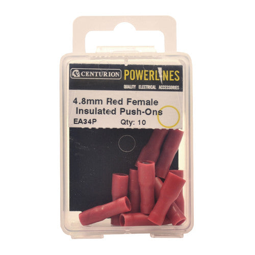 4.8mm Red Female Insulated Push-Ons, Pack of 10