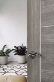 Eco Crest Door Handle Pack (Latch Set - 3" CE Latch, 4" Slim Knuckle Hinges x2) - Satin Chrome/Polished Chrome