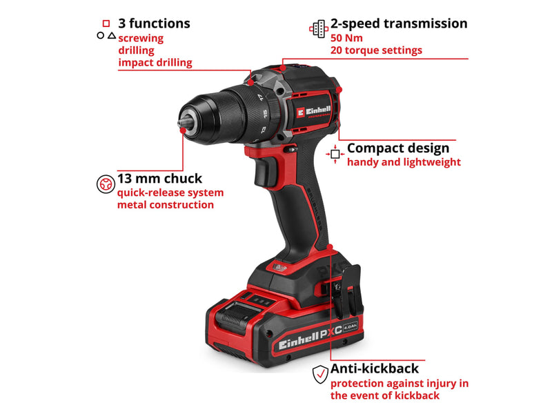 TP-CD 18/50-C Li-i BL Kit PRO Combi Drill 18V 1 x 4.0Ah