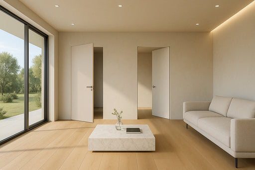 SPECIAL ORDER Ermetika xREVERx Flush Hidden Door System with 813x2103mm White Primed Door - Satin Chrome Latch/Bathroom Accessories