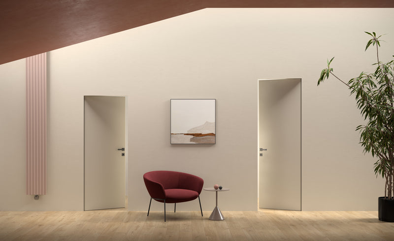 SPECIAL ORDER Ermetika xREVERx Flush Hidden Door System with 913x2394mm White Primed Door - Satin Chrome Latch/Bathroom Accessories