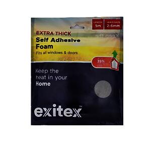 Exitex Extra Thick Self Adhesive Foam Draught Strip 5m Grey