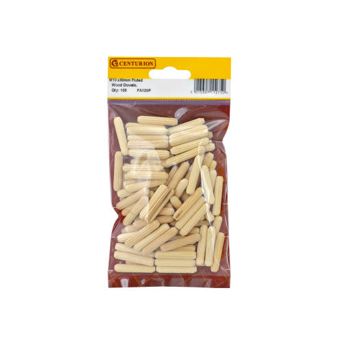 M10 x 40mm Fluted Wooden Dowels  (Pack of 100)