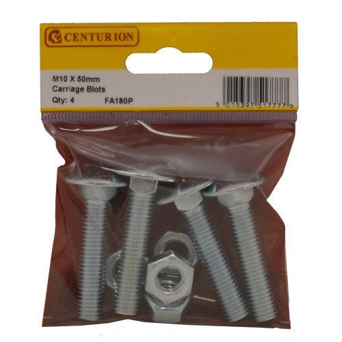 M10 x 50mm Carriage Bolts 4pk