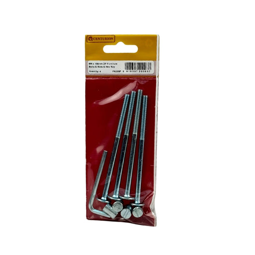 M6 x 100mm ZP Furniture Bolts & Nuts With Hex Key  (Pack of 5)