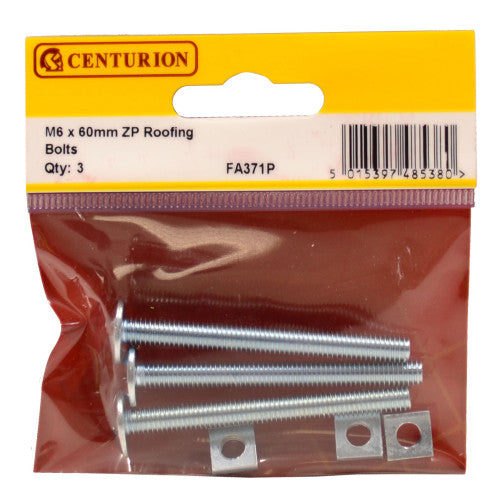 M6 x 60mm ZP Roofing Bolts (Pack of 3)