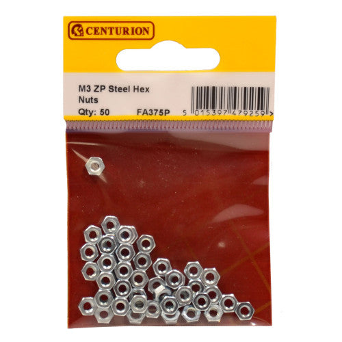 M3 ZP Steel Hex Nuts (Pack of 50)