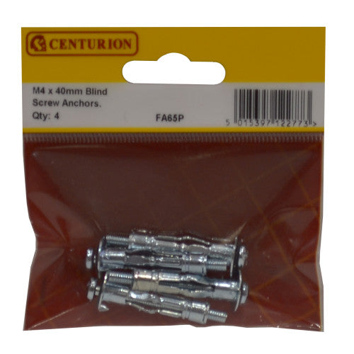 M4 x 45mm ZP Blind Screw Anchors  (Pack of 4)