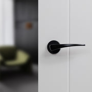 Forme Foglia Lever Door Handle on Minimal Round Rose - Matt Black
