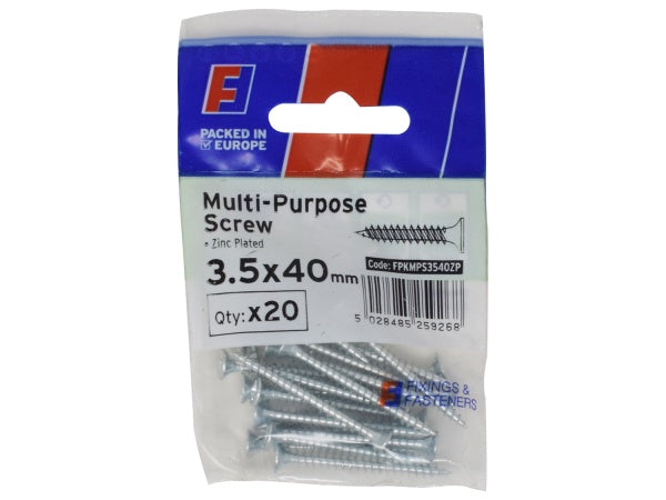 ForgePack Multi-Purpose Screw 20 per pack ZP 3.5x40mm