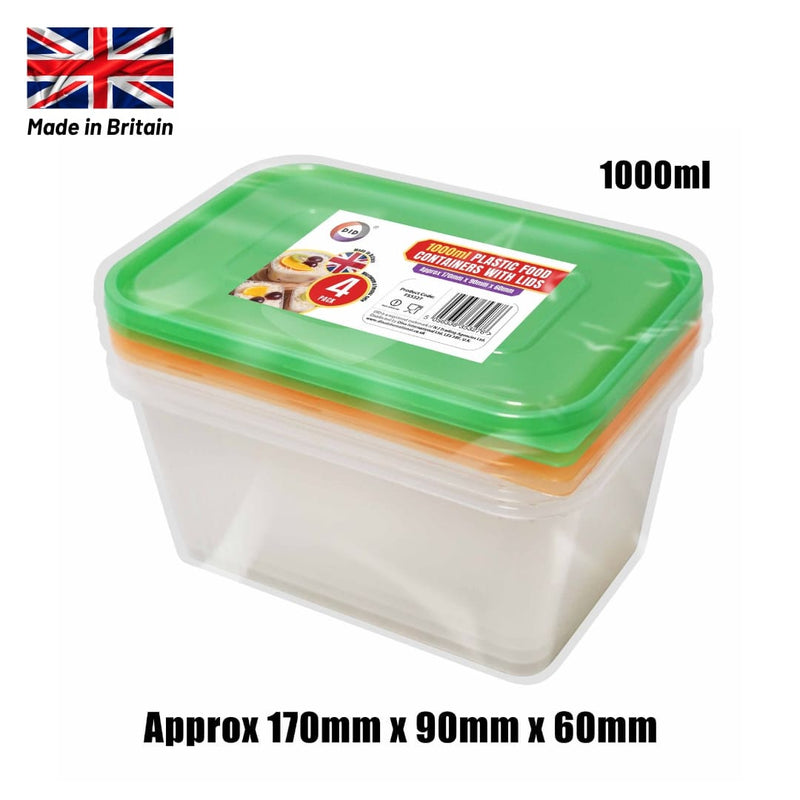 4Pc 1000Ml Plastic Food Container