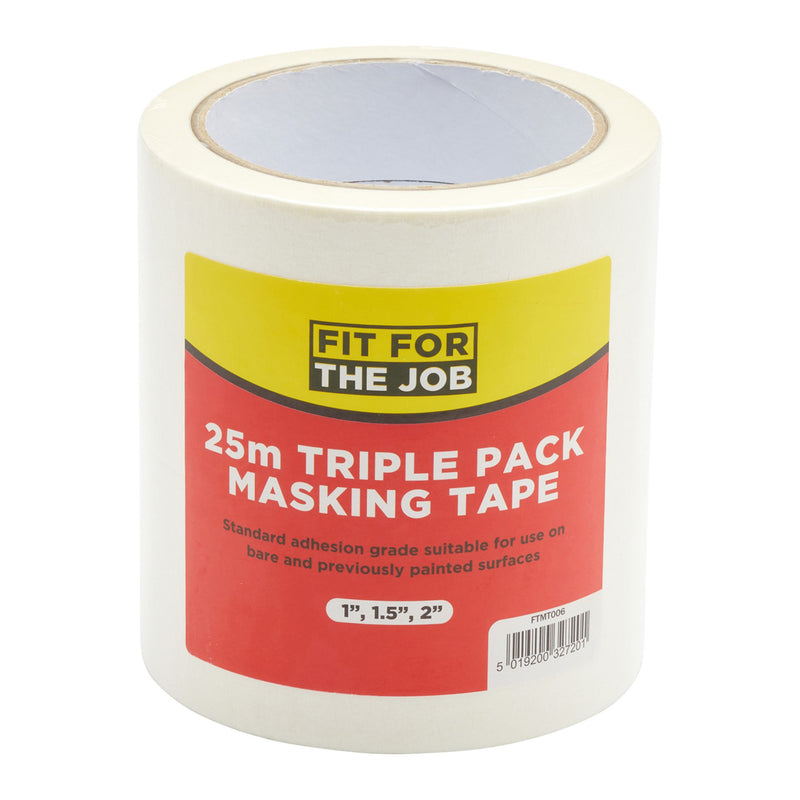 Fit For The Job Triple Pack 25m General Purpose Masking Tape - 1", 1.5", 2"