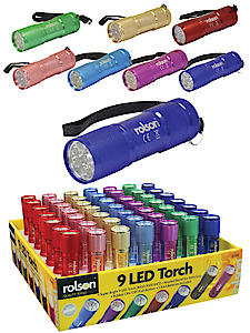 Rolson 9 LED Aluminium Torch (Assorted Colours)