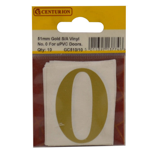 51mm Gold Traditional Oldstyle Font Vinyl Number 0 (Pack of 10)