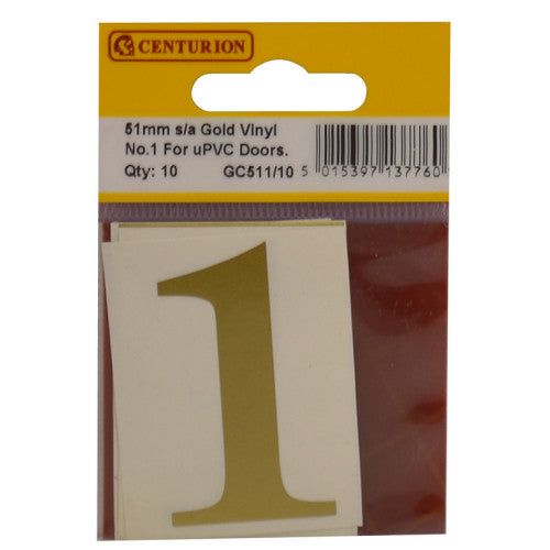 51mm Gold Traditional Oldstyle Font Vinyl Number 1 (Pack of 10)
