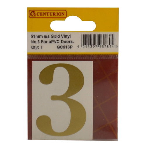 51mm Gold Traditional Oldstyle Font Vinyl Number 3