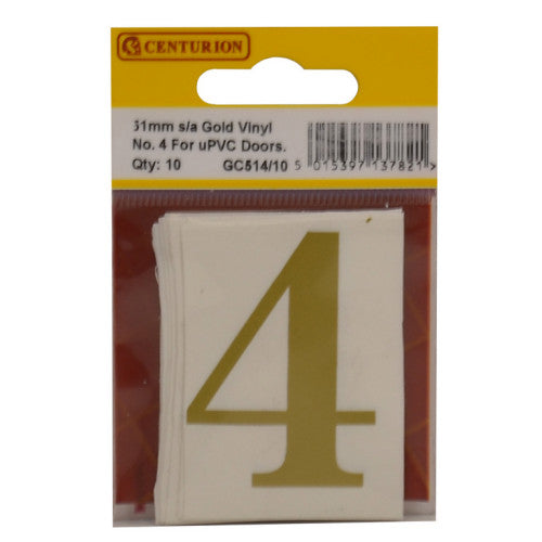 51mm Gold Traditional Oldstyle Font Vinyl Number 4 (Pack of 10)
