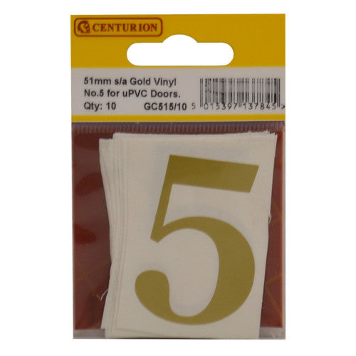 51mm Gold Traditional Oldstyle Font Vinyl Number 5 (Pack of 10)
