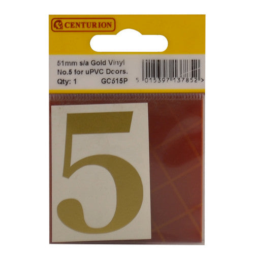 51mm Gold Traditional Oldstyle Font Vinyl Number 5